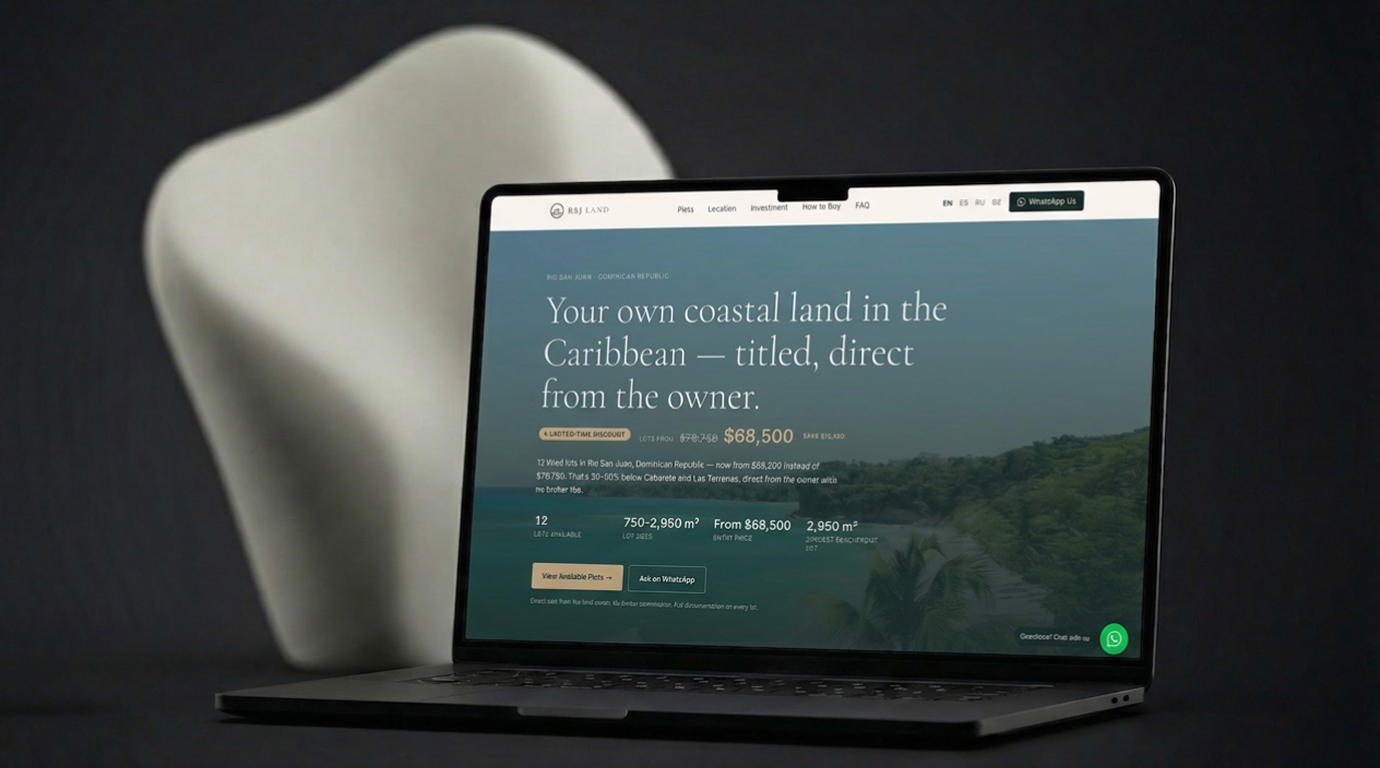 Rio San Juan Land — главная сайта-каталога на MacBook