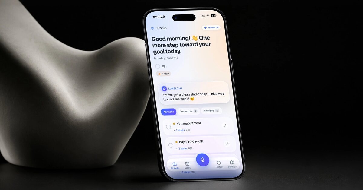 Lunelo — live app screen on an iPhone